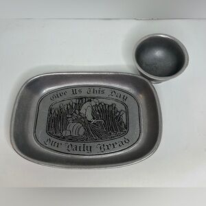 Wilton Armetale Pewter Tray and Butter bowl “Our Daily Bread” Farm Vintage
